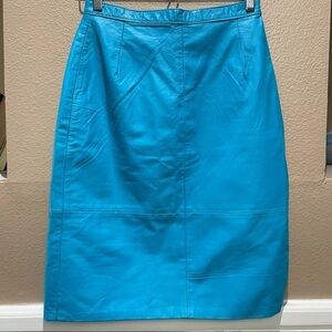 Vintage Genuine Leather Turquoise Pencil Skirt Made in Argentina Size 10
